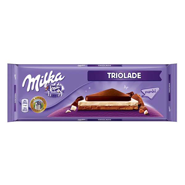 Milka Triolade шоколадная плитка молочный, темный, белый, шоколадная